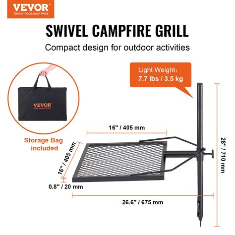 VEVOR Drehspieß Schwenkgrill Stahl 405 x 405 mm, Holzkohlegrill ...