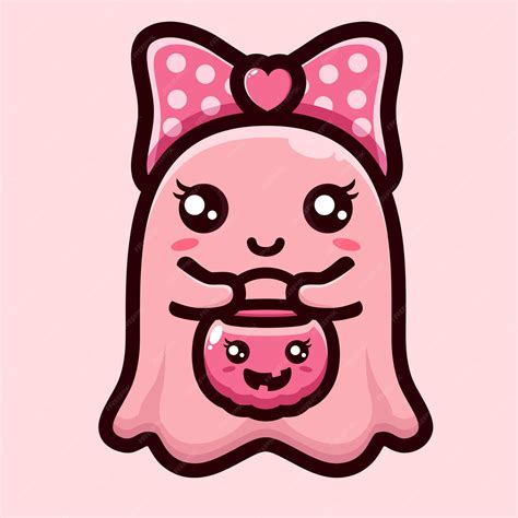 Premium Vector | Cute pink ghost celebrating halloween