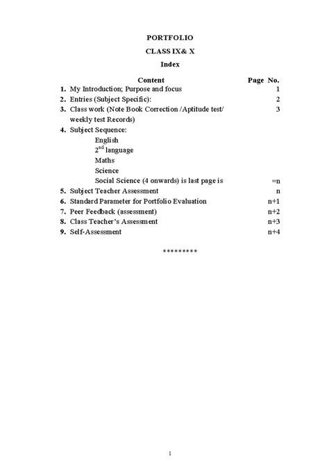 Portfolio for Classes IX & X: Self-Assessment and Teacher Evaluation ...