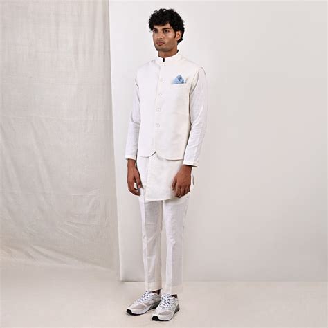 Layne - Off White Nehru Jacket with Asymmetrical Overlapped Kurta Set ...