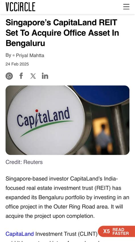 VC Circle: Singapore’s CapitaLand REIT Set To Acquire Office Asset In ...