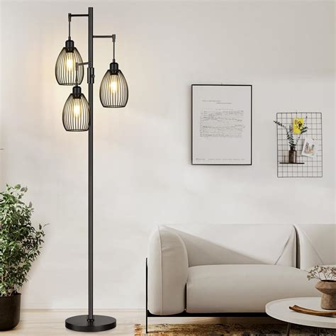 Dimmable Floor Lamp, 3 x 800LM LED Edison Bulbs Included, Farmhouse ...