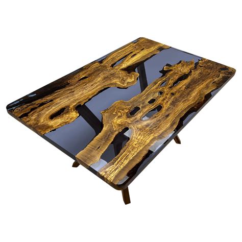 Turquoise Custom Epoxy Resin Dining Wood Table For Sale at 1stDibs