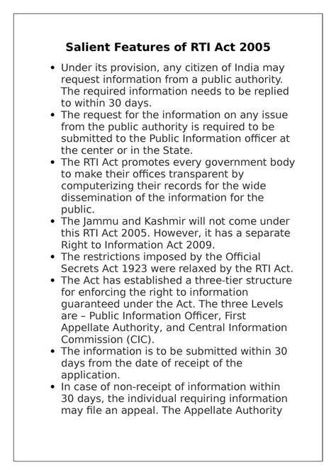Salient Features of RTI Act 2005 - The required information needs to be ...