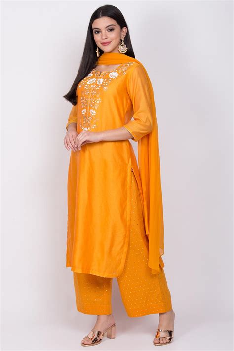 Yellow Straight Kurta Palazzo Suit Set