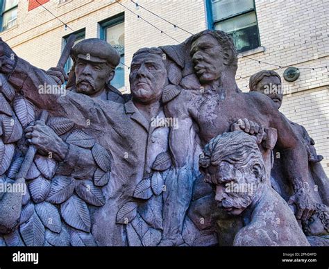 Immigrants statue, erected outside the Harrison County Courthouse in Clarksburg, West Virginia ...
