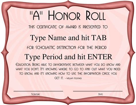 Free Printable Honor Roll Certificate Templates [Word, Excel, PDF] Sample