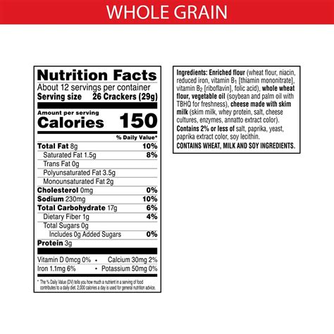 Cheez Its Nutrition Label