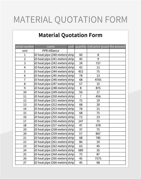 Construction Material List Template