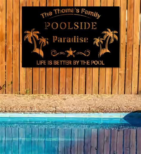 Personalized Poolside Metal Sign Swimming Pool Sign Backyard Pool Decor ...