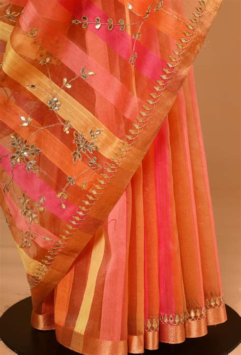 Peach Chanderi Gota Patti Sari – Raisons