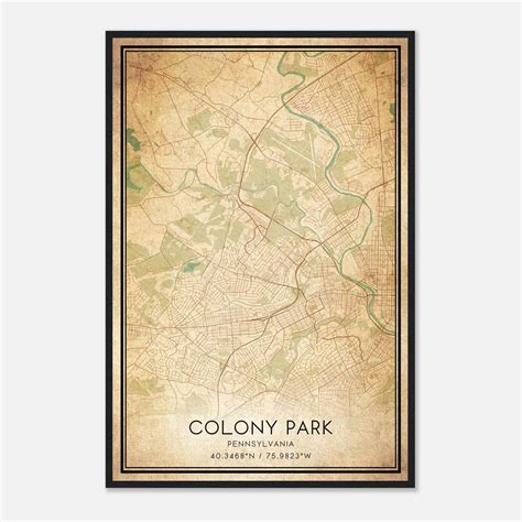Vintage Colony Park Pennsylvania Map Poster, Colony Park PA City Road ...