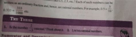Is the number 2/-3 rational? Think about it. List ten rational numbers...