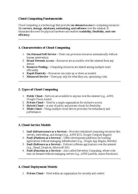 Cloud Computing Fundamentals: Key Concepts and Service Models - Studocu