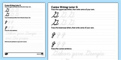 Cursive Letter Writing: Letter G Worksheet