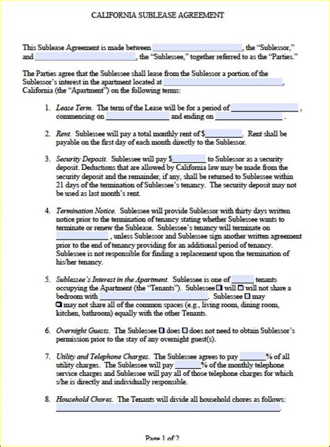 Free Commercial Sublease Agreement Template - PARAHYENA