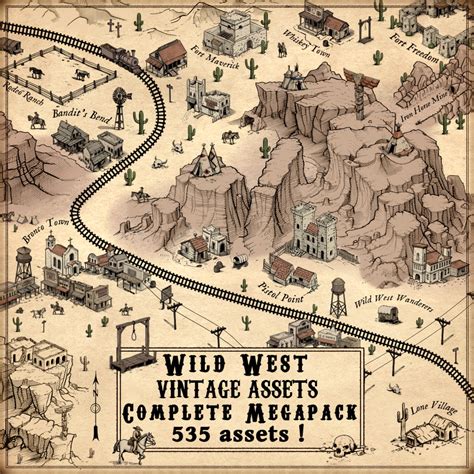 Wild West Vintage Assets - Fantasy Map symbols Complete Pack