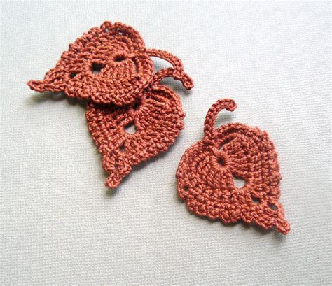 Buy 3 Crochet Leaf Appliques Russet Brown Birch Leaves Online in India ...