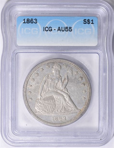 1863 Seated Liberty Silver Dollar ICG AU-55 (Item 1733012 ...
