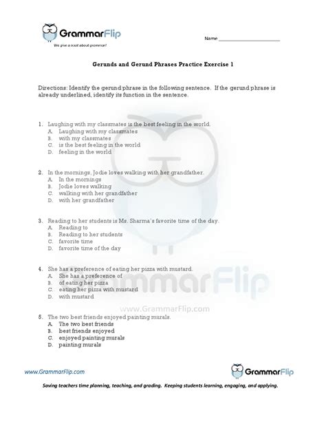Gerunds and Gerund Phrases - Free Worksheet - Worksheets Library