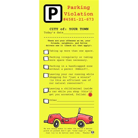 Funny Fake Parking Ticket Printable - Educational Printable Worksheets