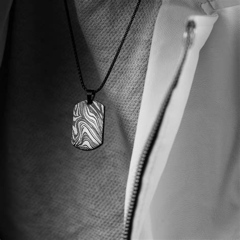 Damascus Steel Dog Tag Necklace - Mesmerize India