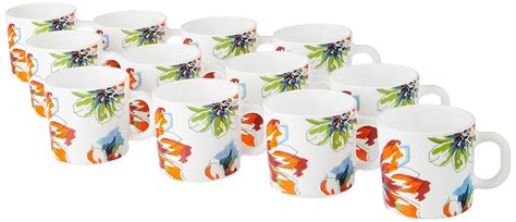Larah by Borosil Bali Opalware Mug, Set of 12 Tea/Coffee Mugs, 180 ml ...