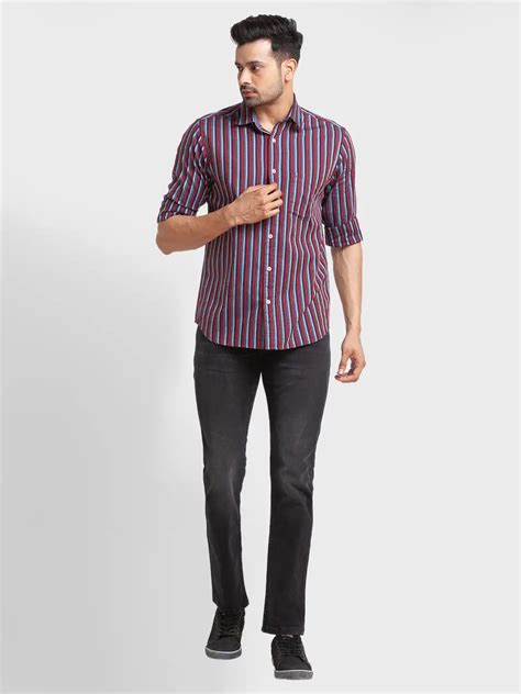 Men Red Tailored Fit Stripe Cotton Blend Full Sleeve Shirts – MyRaymond