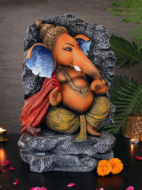 Buy | Orange & Grey Printed Lord Ganesha Showpiece | Tied Ribbons