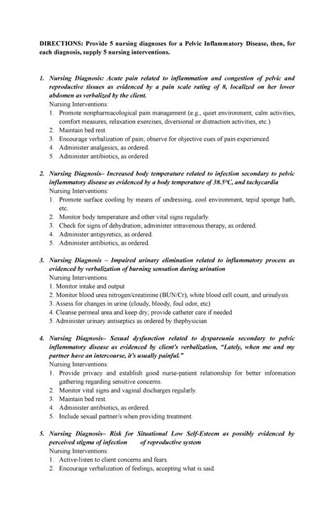 5 nursing diagnoses for a Pelvic Inflammatory Disease - 1. Nursing ...