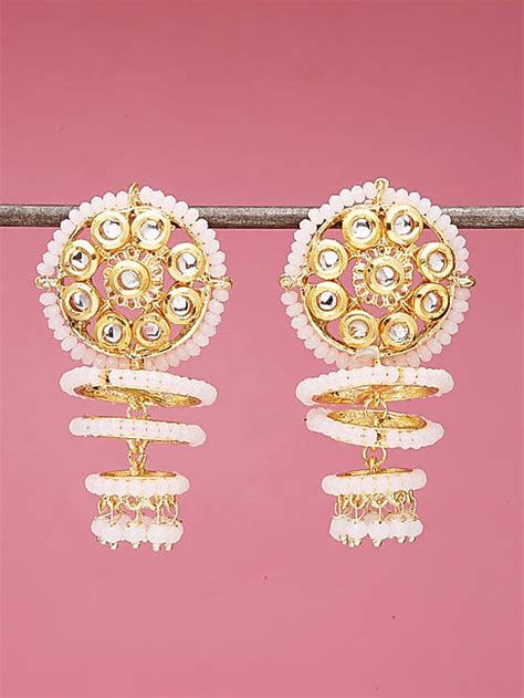 Fida Ethnic Indian Traditional Kundan & Pink Beads Embellished Drop ...