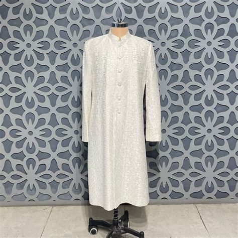 White ready fabric sherwani – DEEPIKA CHADHA