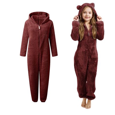 Cozy One Piece Pajamas for Kids One-piece Hooded Jumpsuit Winter Romper ...