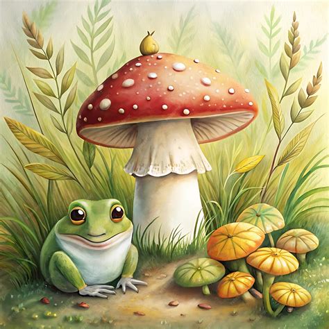 Frogs and rain falling under the mushrooms | Premium AI-generated image