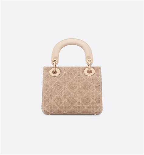 Mini Lady Dior-tas Karamel-beige katoen met Cannage-borduursel van ...