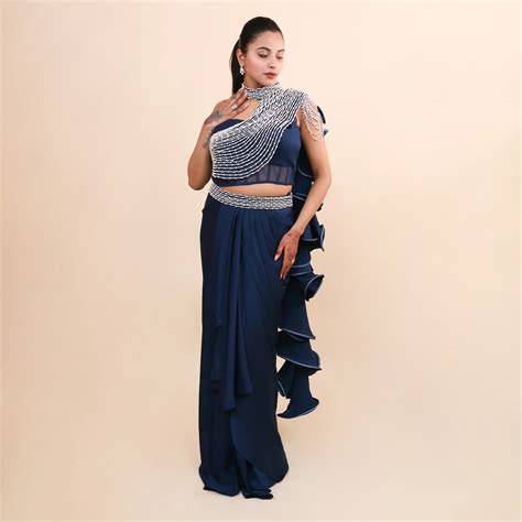 Peacock Blue Drape Saree – vastrachowk