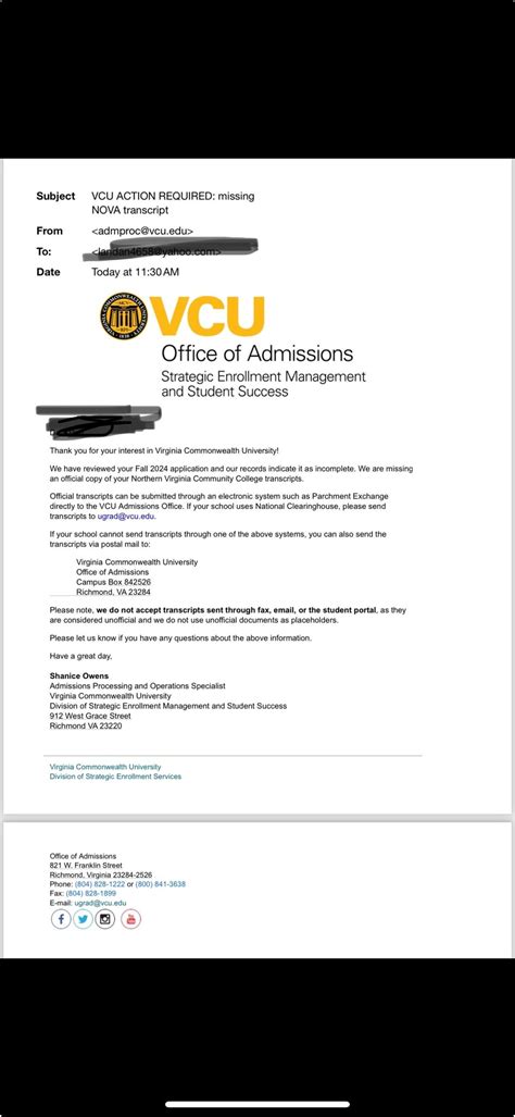 Sent my transcript through parchment but VCU said they haven’t received ...