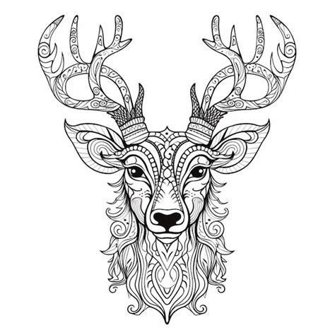 A coloring page with a deer head with intricate patterns generative ai ...
