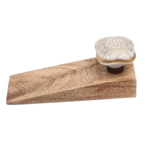 Light Grey Square Ceramic Wooden Door Stopper