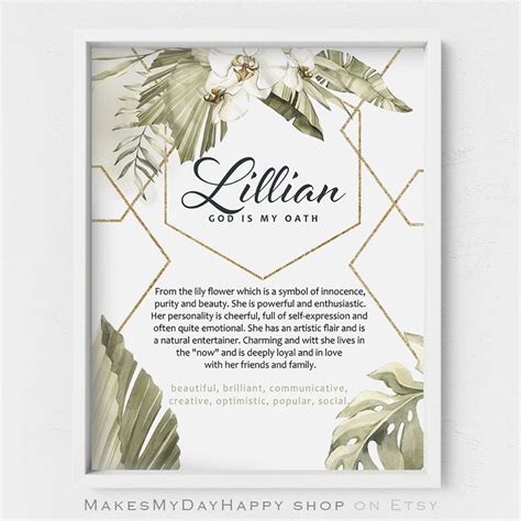 Lillian Name Meaning,personalized First Name Wall Art,custom Name ...
