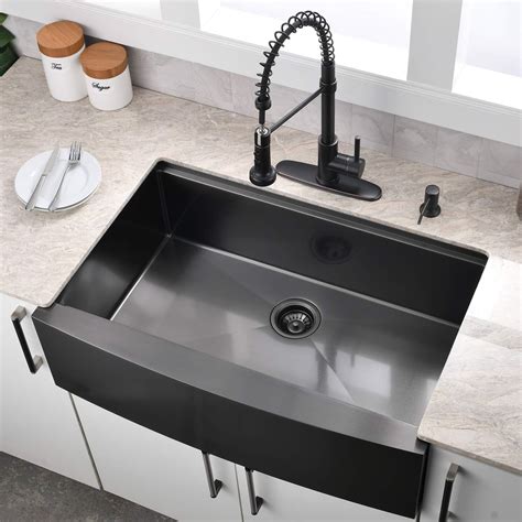33 Inch Farmhouse Kitchen Sink Workstation Black - VOKIM 33x22 Apron ...