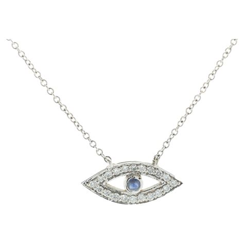 14 Karat White Gold Diamond and Sapphire Evil Eye Necklace For Sale at ...