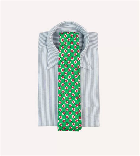 Drake’s Patterned Ties | Hexagon Tile Print Silk Self-Tipped Tie Green ...