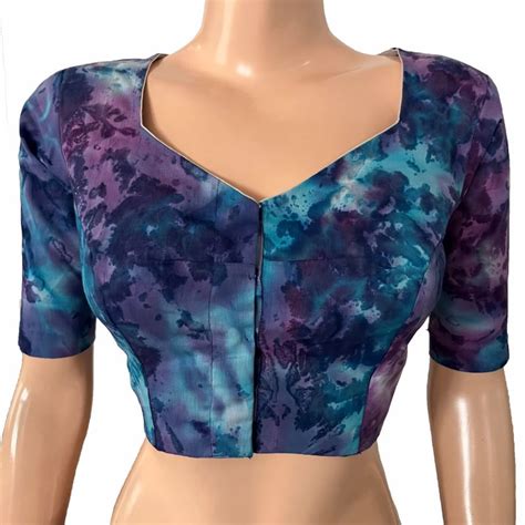 Bathik Cotton Sweetheart neck Blouse, Purple, BP1204 – Scarlet Thread