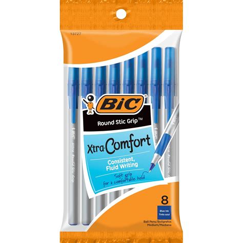 Bic Xtra-Comfort Ultra Round Stic Grip Ball Pen, Medium Point, Blue 8 ...