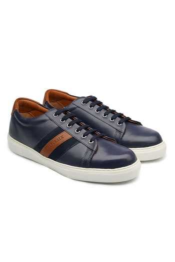 Buy Blue Striped Lace Up Leather Sneakers For Men by Rapawalk Online at ...