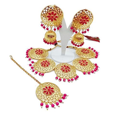 Heny Creation Hc Colour-Gold Brass Nekless Earing Set and Purple Stone ...