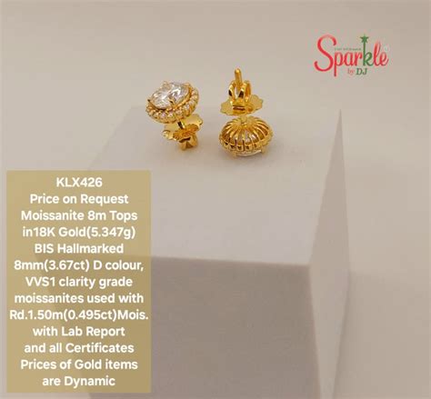 18K Gold Studs for Women | Moissanite Stud Earrings BIS Hallmarked