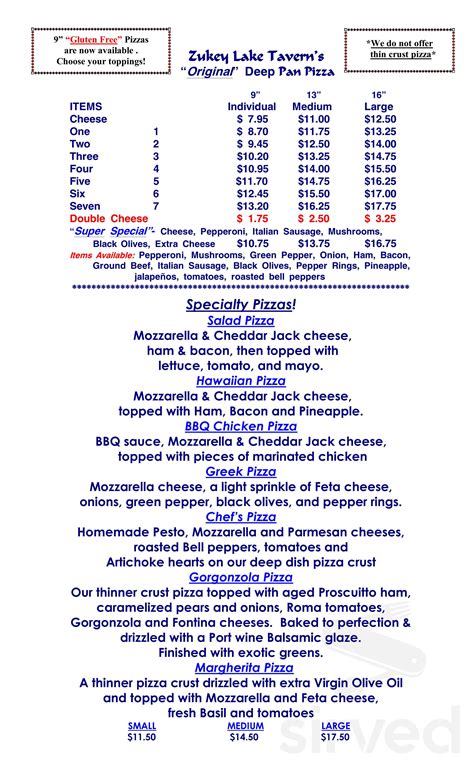 Zukey Lake Tavern menus in Pinckney, Michigan, United States
