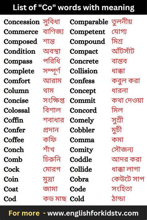 List of Co Words with Meaning